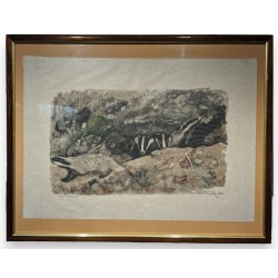 Engraving entitled "Badgers", signed by Robert HAINARD