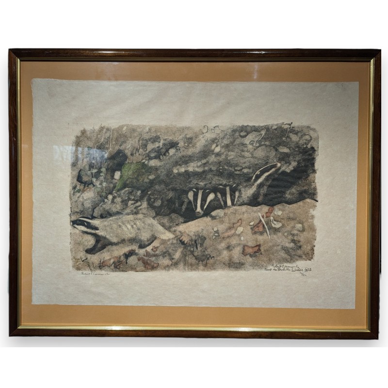 Engraving entitled "Badgers", signed by Robert HAINARD