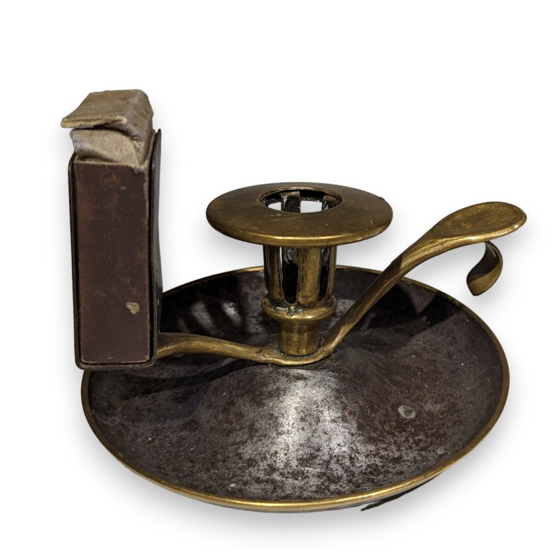 Small brass candle holder with match holder