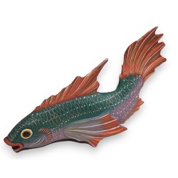 Poisson polychrome en bois sculpté
