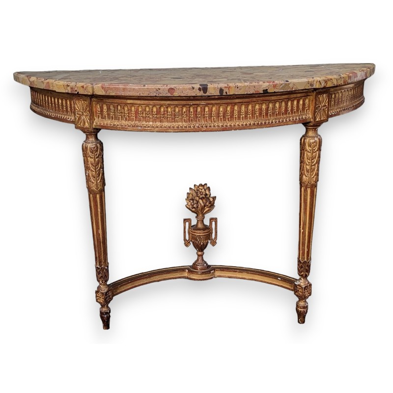 Louis XVI half-moon console table in gilded wood