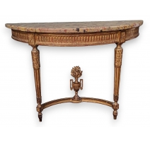 Console Louis XVI demi-lune en bois doré