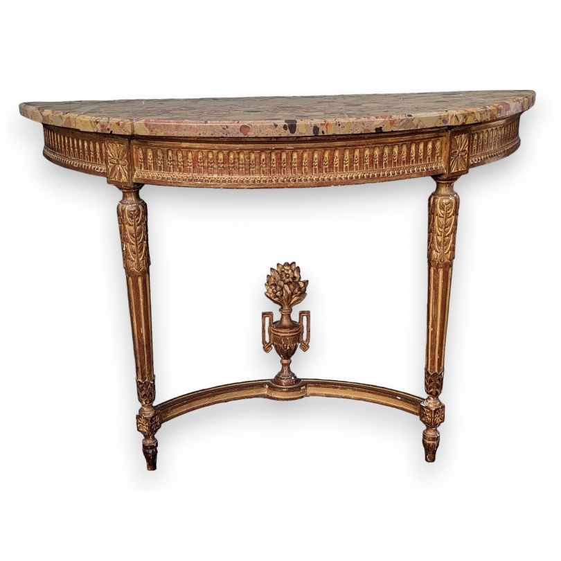 Console Louis XVI demi-lune en bois doré