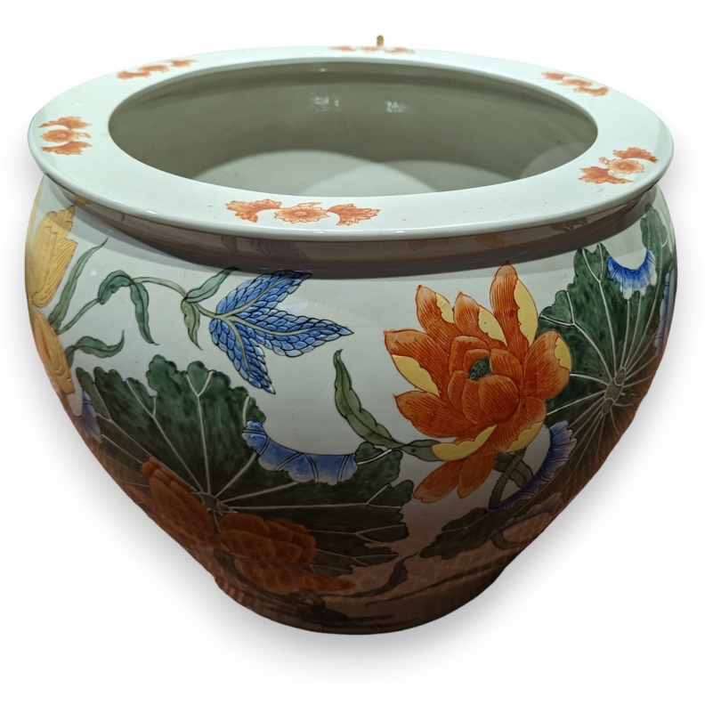 Cache-pot en porcelaine décor fleurs