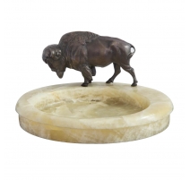 Vide-poche en onyx avec Bison en bronze