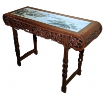 Console chinoise avec plateau en porcelaine