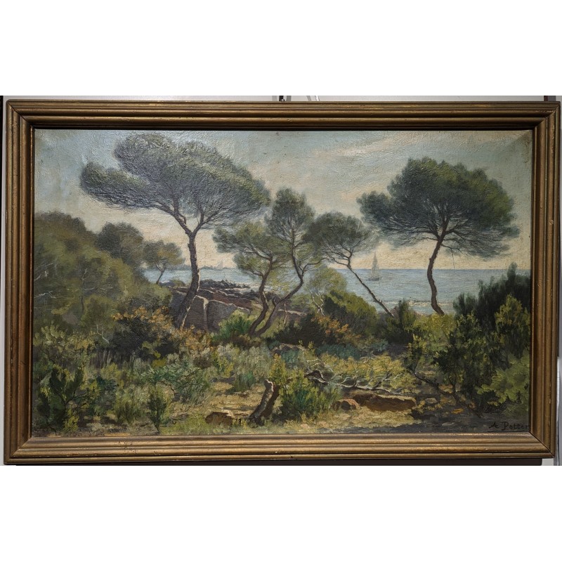 Tableau \"Paysage méditerranéen\" signé A POTTER