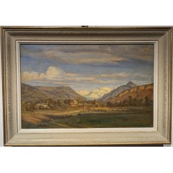 Tableau \"Plaine du Rhône\" signé S. DELAPEINE