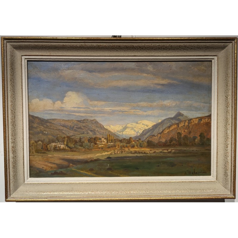 Tableau \"Plaine du Rhône\" signé S. DELAPEINE
