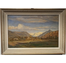 Tableau "Plaine du Rhône" signé S. DELAPEINE