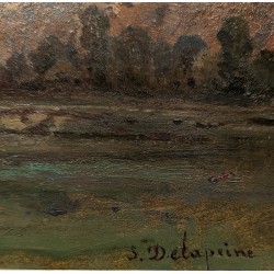 Tableau \"Plaine du Rhône\" signé S. DELAPEINE