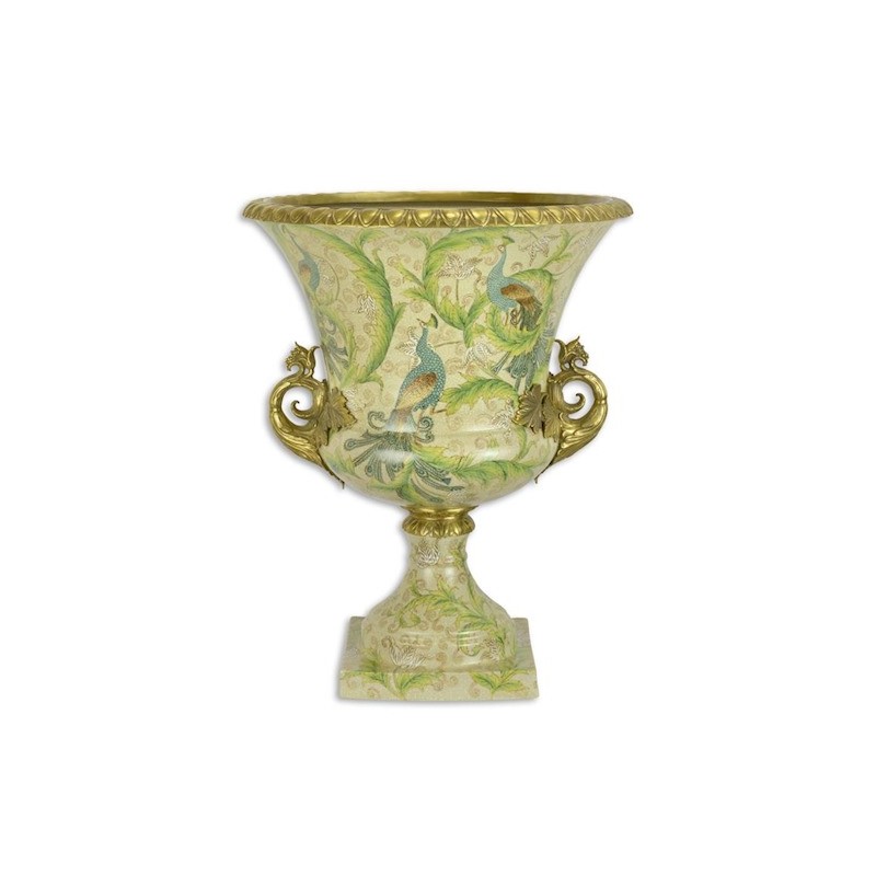 Vasque en porcelaine décor Paons et bronze