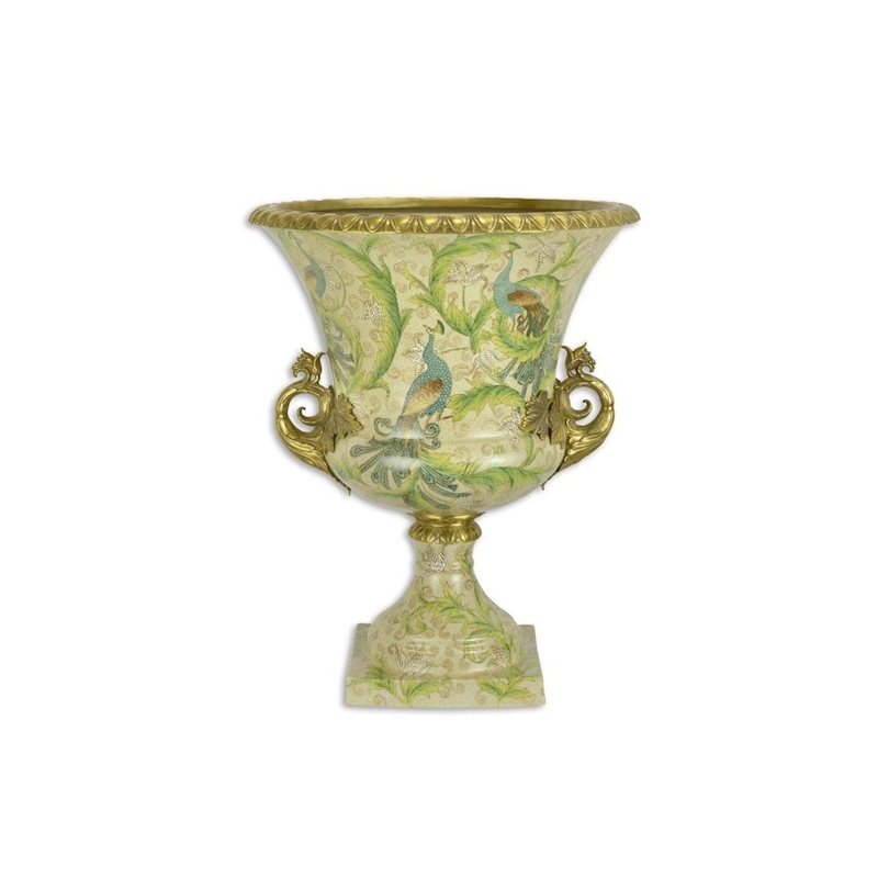 Vasque en porcelaine décor Paons et bronze