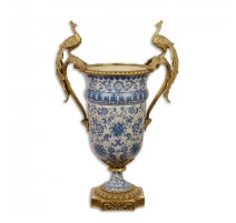 Vasque en porcelaine bleu blanc anses Paons