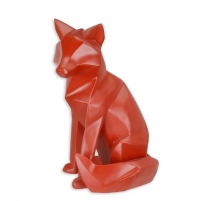 Renard polygonal en résine rouge