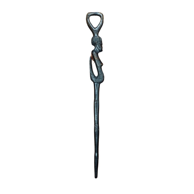 Canne africaine en bois noir sculpté