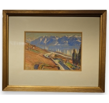 Pastel "Vue du Lac Léman" signé Paul HUGUENIN