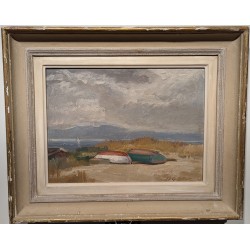 Tableau \"Bateaux sur la grève\" signé CASTRES