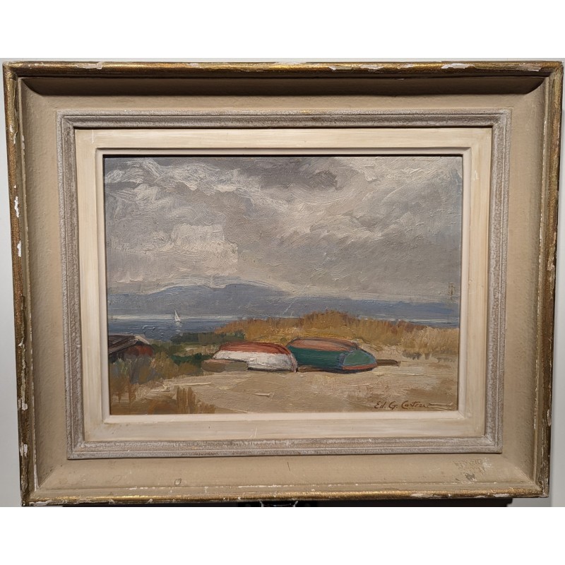 Tableau \"Bateaux sur la grève\" signé CASTRES