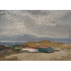 Tableau \"Bateaux sur la grève\" signé CASTRES