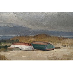 Tableau \"Bateaux sur la grève\" signé CASTRES