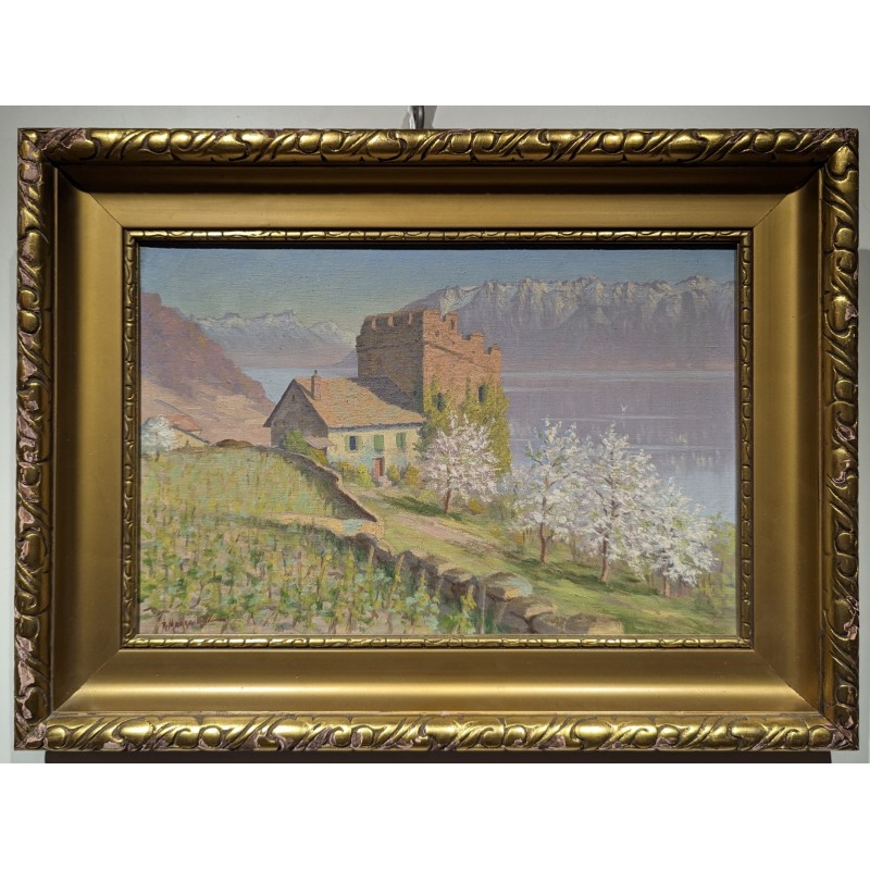 Tableau \"Tour de Marsens\" signé R. MARGAIRAZ