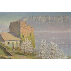 Tableau \"Tour de Marsens\" signé R. MARGAIRAZ