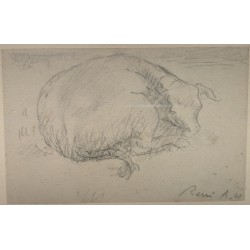 Dessin "Vache couchée" signée René A. 49