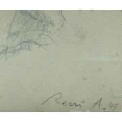 Dessin "Vache couchée" signée René A. 49