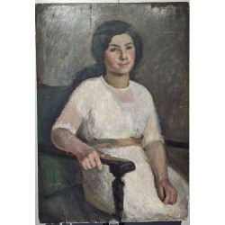 Tableau portrait \"Jeune fille\" signé J.M. FREY