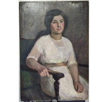 Tableau portrait "Jeune fille" signé J.M. FREY