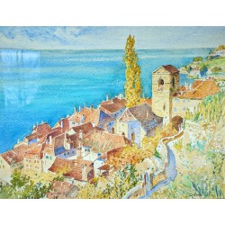 Aquarelle "Saint-Saphorin" signée Adolphe TIÈCHE