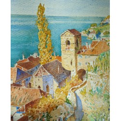 Aquarelle "Saint-Saphorin" signée Adolphe TIÈCHE