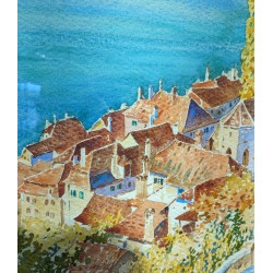 Aquarelle "Saint-Saphorin" signée Adolphe TIÈCHE