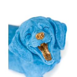 Teckel riant en résine bleu et doré