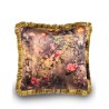 Boho floral velvet cushion with gold fringe