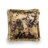 Champagne-coloured floral boho velvet cushion with fringe