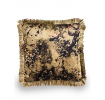 Coussin velours Boho floral frange champagne