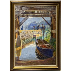 Tableau \"Zugersee\" signé E. LEONHARDT