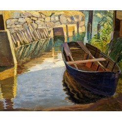 Tableau \"Zugersee\" signé E. LEONHARDT