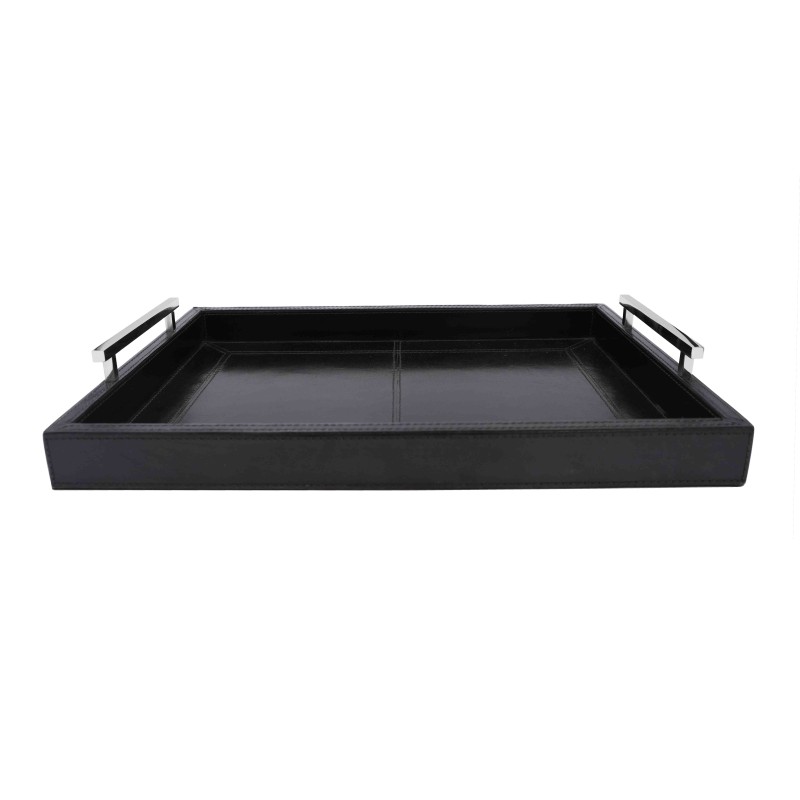 HARPER rectangular tray in black leather