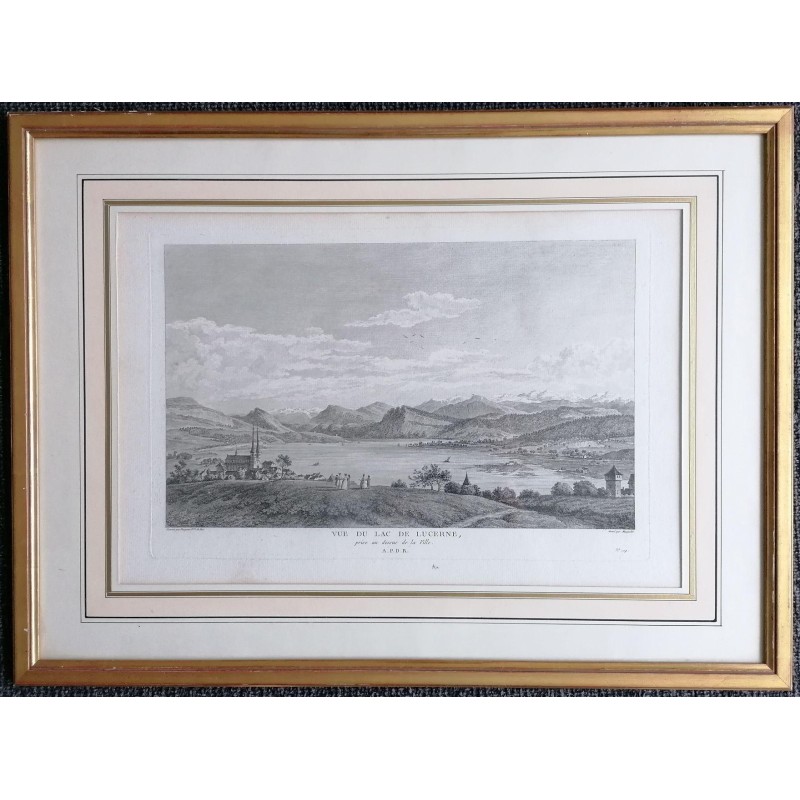 Engraving entitled "VIEW OF LAKE LUCERNE" by PERIGNON