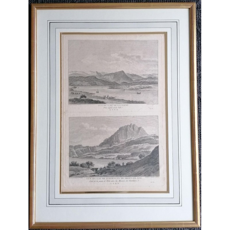 Engraving entitled "VIEW OF LAKE LUCERNE" by PERIGNON