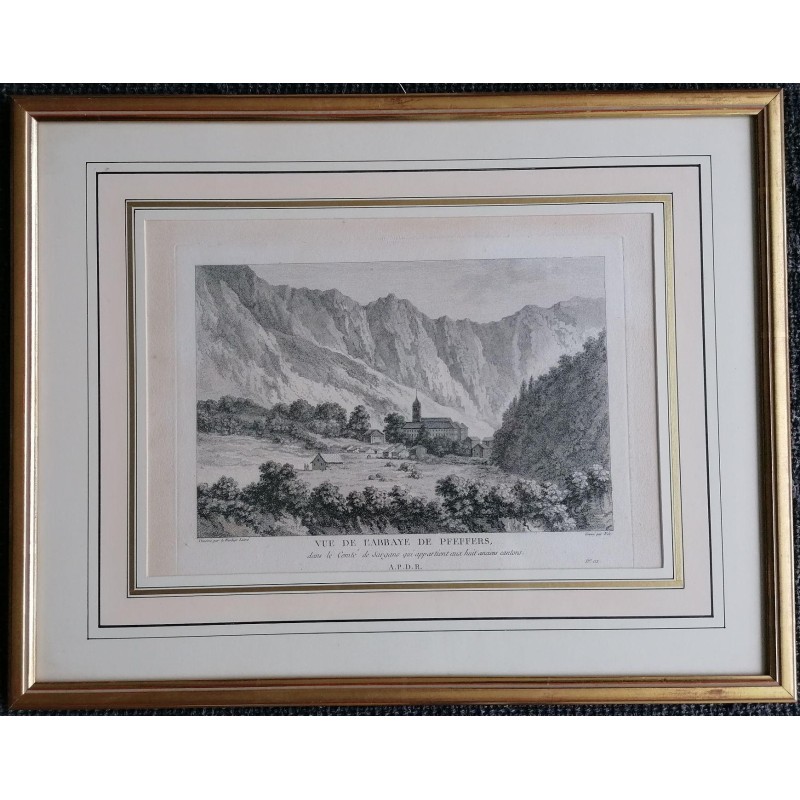 Engraving entitled "VIEW OF PFEFFERS ABBEY" by BARBIER