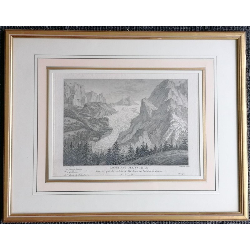 Engraving "ROSELAVI GLETSCHER" by BESSON