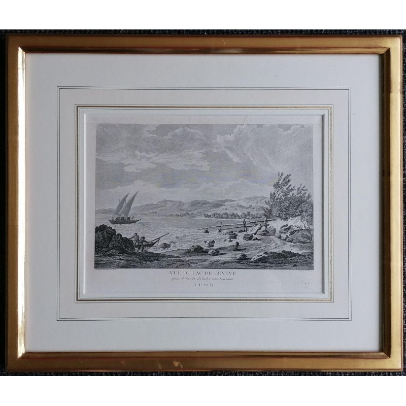 Engraving entitled "VIEW OF LAKE GENEVA" by PERIGNON