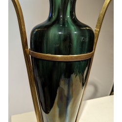 Iridescent porcelain vase with brass fittings