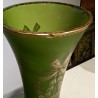 Green glass vase with gold trim