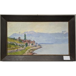 Tableau \"Lac à Vilette\" signé M. LOUP DE R.