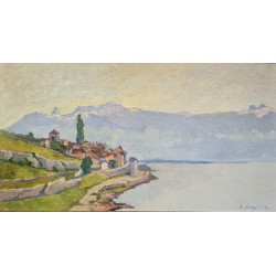 Tableau \"Lac à Vilette\" signé M. LOUP DE R.